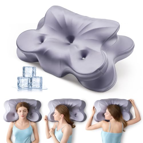 Neck Pillow for Sleeping Large - Cervical Memory Foam Pillow with 3-Hole Design, Gray