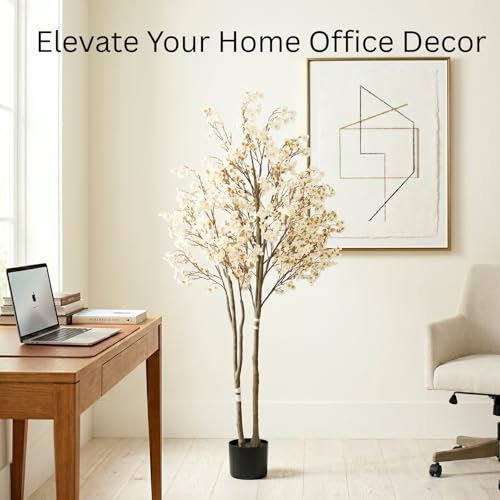 RyddeligHome White Artificial Cherry Blossom Tree with Lights - 6ft Indoor Decor