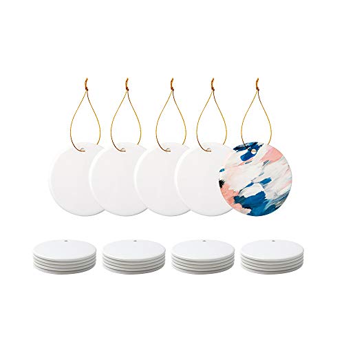 2.75 Inch Round Sublimation Ceramic Ornaments - 25 PCS White with Gold Strings