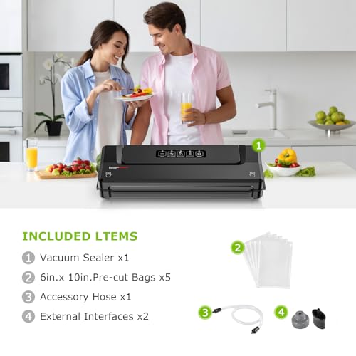Bonsenkitchen Vacuum Sealer Machine with 5 Bags, Black — Food Preservation