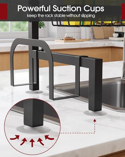 Black Ultra 6-Basket Over Sink Dish Drying Rack - Adjustable Stainless Steel Kitchen Organizer