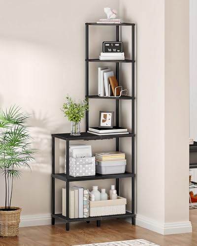 CHOEZON 6-Tier Corner Shelf, Industrial Bookshelf with Desk Top,