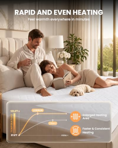 LEERUN Queen Heated Mattress Pad with Dual Control Fast Heating 125.6°F