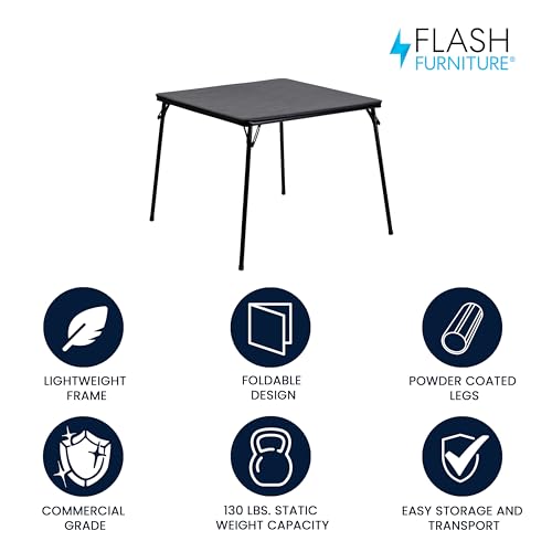 Folding Card Table - 33.5 Inch, Black, Portable Multipurpose Game & Party Table