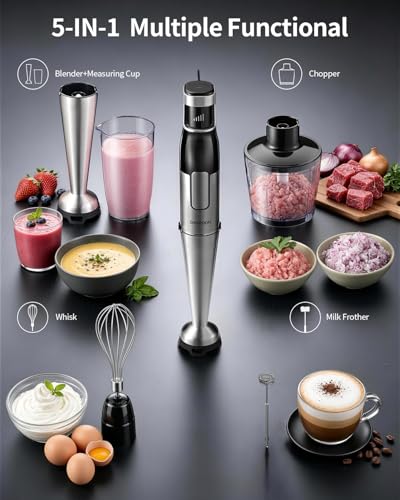 SHARDOR Immersion Blender Handheld, 1100W Hand with Variable Speed,