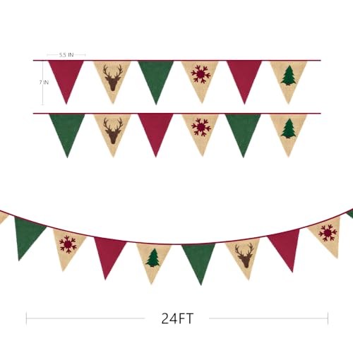 Pinkblume Red Green Deer Christmas Burlap Banner 24ft Party Decorations