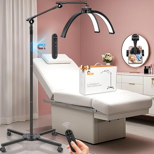 Half Moon Eyelash Esthetician Light with 4-Wheel Rolling Base - Black, 27.5" Wide Head