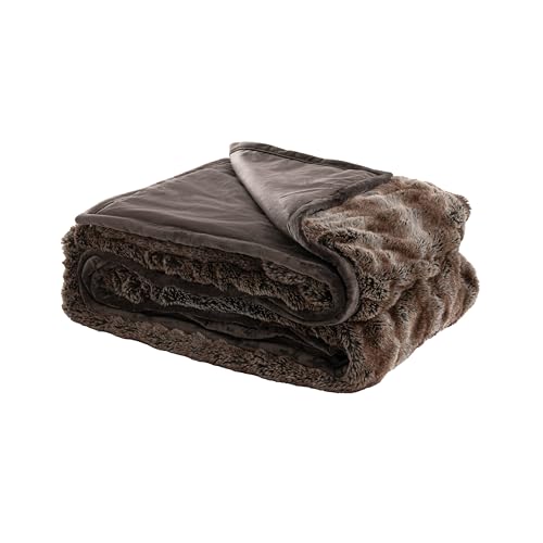Mon Chateau Cedarwood Ruched Faux Fur Throw Blanket 60x70 inches