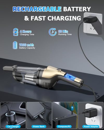 AHNR Cordless Handheld Car Vacuum Cleaner with Powerful Suction & Accessories