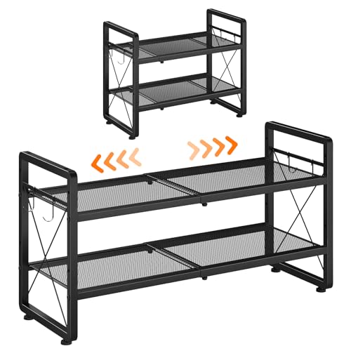 Black Expandable 2-Tier Metal Shoe Rack, Adjustable Closet Organizer