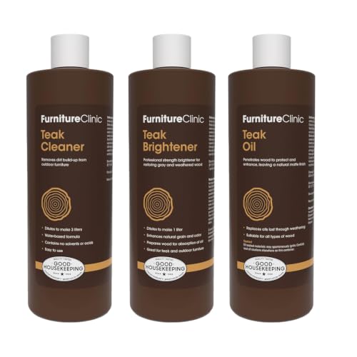 Furniture Clinic Teak Care Kit - Cleaner, Brightener & Oil for Outdoor Furniture