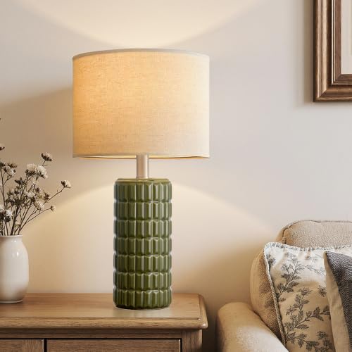 Seealle 23-Inch Green Modern Ceramic Table Lamps Set of 2 for Bedroom & Living Room