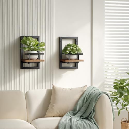 Sbosbo Rustic Brown Floating Wall Shelves for Plants - Set of 2