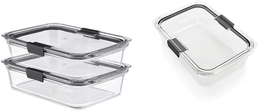 Rubbermaid Brilliance Glass Storage Containers - 8-Cup, 2-Pack with Lids - Large, Clear Design