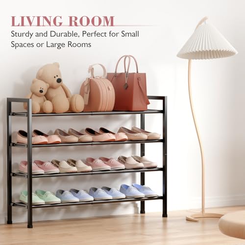 Bumusty 4-Tier Expandable Shoe Rack for Closet - Black, Adjustable & Space-Saving