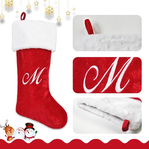 PORRUNNY 20 Inch Red Plush Christmas Stockings - Family Holiday Decor M