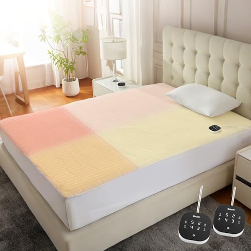 Bwarm White Queen Multi-Zone Sherpa Fleece Heated Mattress Pad with Dual Controls