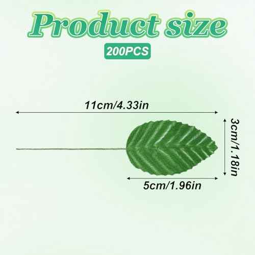 TIESOME 200 PCS Green Leaves for Crafts, Lifelike Artificial Leaves Faux Wired Single Leaf Fake Rose Wire Crafts Leaf for Corsage Bouquet Wreaths Garlands Party Wedding Christmas Decorations