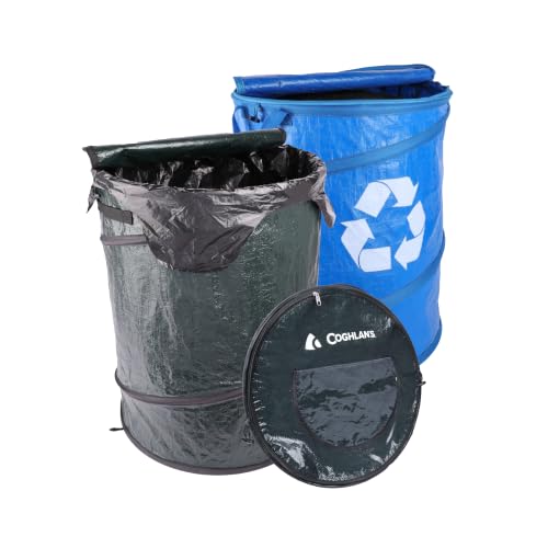 Pop-Up Collapsible Trash & Recycle Can Set - 29.5 Gallon Camping & Travel Bin