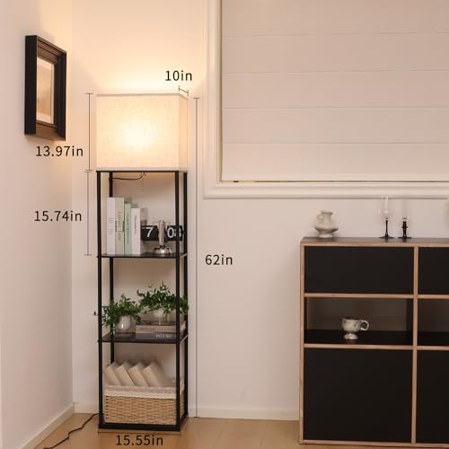Gupuzm Floor Lamp with Shelves - Black-9 Large Standing Corner Bookcase & Reading Light