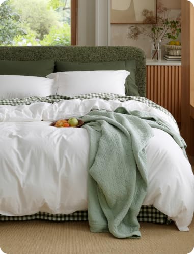King Size Linen-Style Cotton Duvet Cover Set - Natural White, 3-Piece