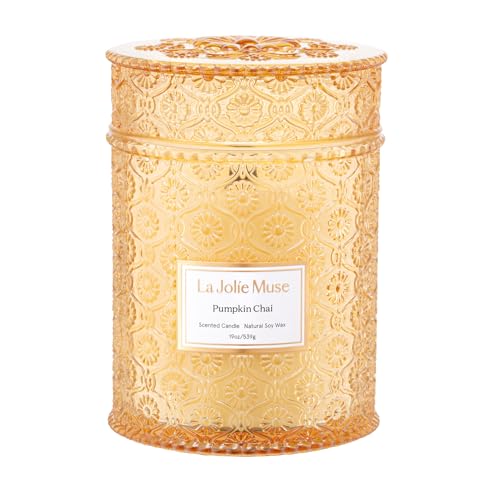 LA JOLIE MUSE Pumpkin Chai Scented Candle - 19 oz Natural Soy Wax, Cozy Fall Home Fragrance