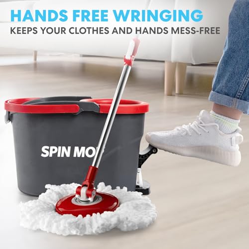 Red Simpli-Magic Spin Mop Cleaning System with 3 Microfiber Heads