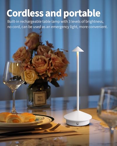 Cordless LED Table Lamp Set of 2 - Portable White Desk Lamps with Touch Control