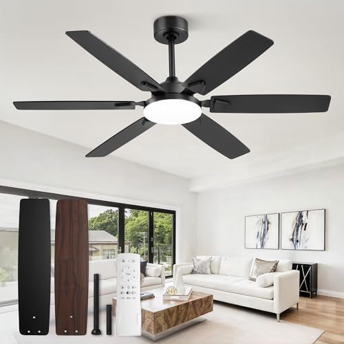 Black 52 Inch Ceiling Fan with Lights Remote Control & 2 Downrods