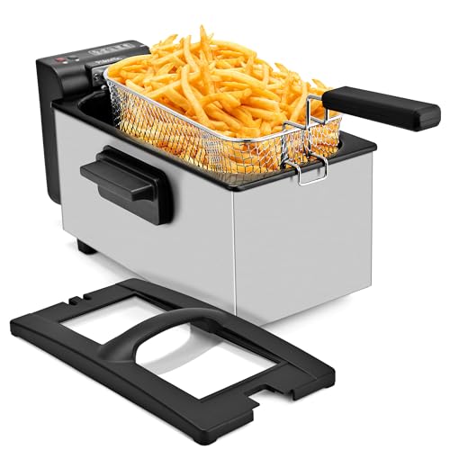 Pukomc 3L Deep Fryer with 1500W Adjustable Temperature and Viewing Lid