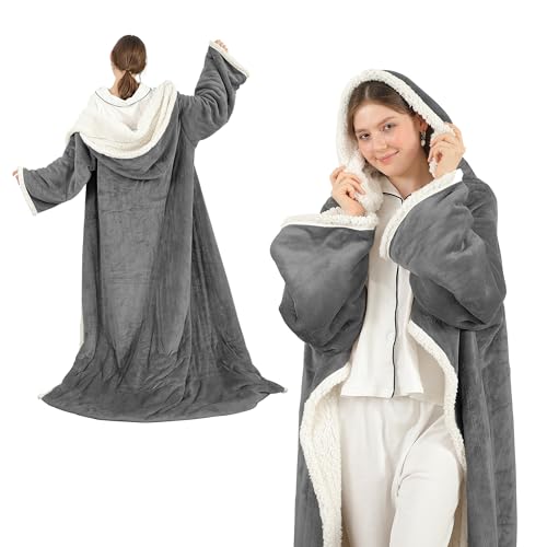 Wearable Heated Blanket with Foot Pocket & Hood - 50x70 Dark Gray, 6 Heat Settings, Auto Shut-Off, Machine Washable