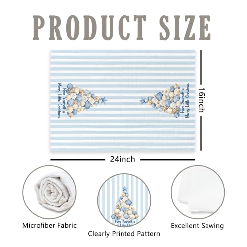 Blue Coastal Shell Christmas Kitchen Towels 16x24 Set of 2 - Color 01