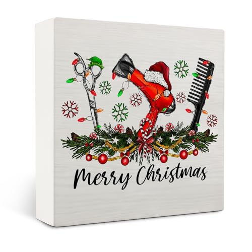 Christmas Hairstylist Wooden Sign Decor - Hairdresser Gift for Women & Salon Shelf Display