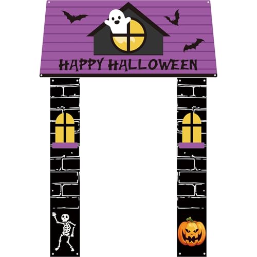 71 Inch 3 Pcs Halloween Door Decorations for Classroom Gingerbread Party Porch Banner Merry Halloween Gift Wrap Door Banner Xmas Cover for Classroom Home(Ghost Style)