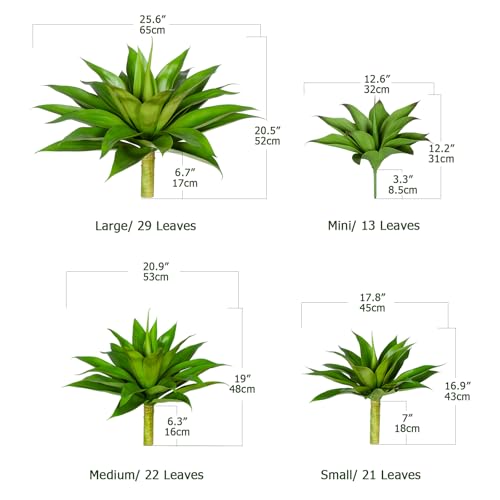 28 Inch Artificial Agave Plants Outdoor Set of 2 - Realistic Faux Succulents for Patio Garden & Porch, UV Resistant, No Pot, Green - Ttranewsoo 28" Green-2