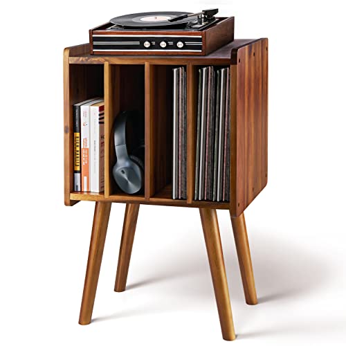 2BHOME Warm Acacia Record Player Stand with Vinyl Storage - 2-Tier
