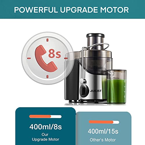 Juilist 3-Inch Wide Mouth Juicer Machine - Silver, 800W Max, 3-Speed, Easy-Clean