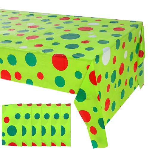 Peryiter 6 Pack Red Green Plastic Disposable Tablecloth 108 x 54'' - Green with Dots