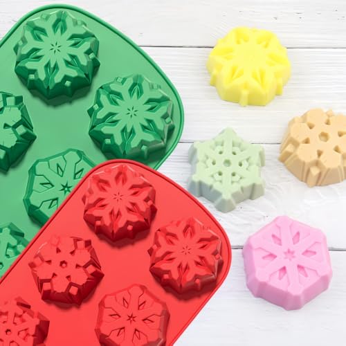 2-Pack Snowflake Silicone Molds for Chocolate, Pudding, Jelly, Muffins - Accfore Green & Red