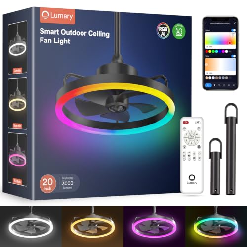 Lumary Smart 20in RGBCW Ceiling Fan with Light, Remote, Outdoor/Indoor