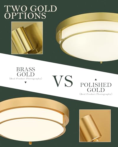 12 Inch Brass Gold Finish 2-Light Ceiling Mount Light Fixture for Hallway Kitchen Bedroom – Modern Design