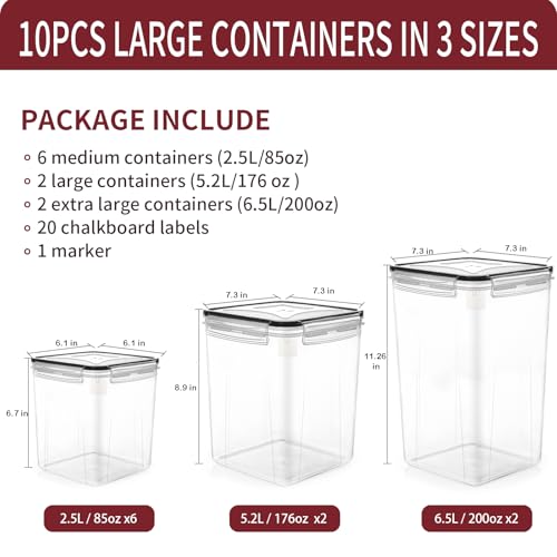 Clear Flour & Sugar Storage Containers Set 10 pcs - Airtight Food Organizer BPA Free