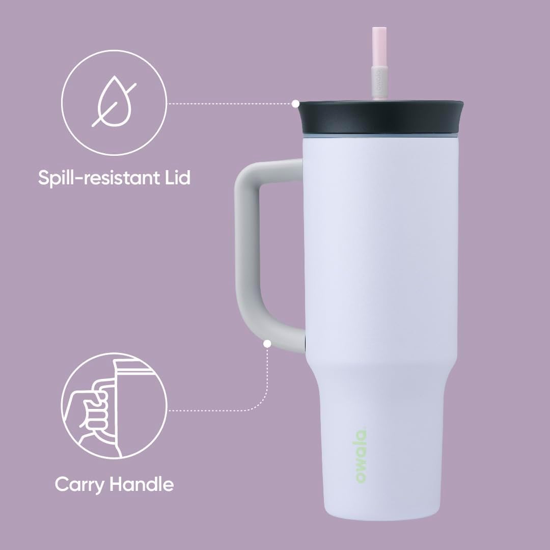 Owala 40 oz Stainless Steel Travel Tumbler - Triple Layer Insulation, Spill Resistant Lid & Straw, Purple