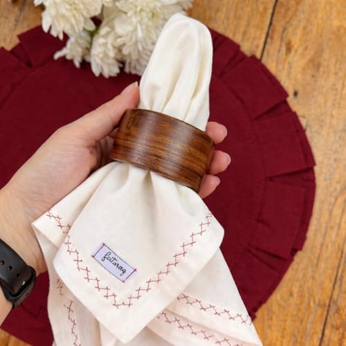 SHAFA IMPEX 12-Piece Acacia Napkin Ring Set, Natural 2x2x1.25 in - Farmhouse Style