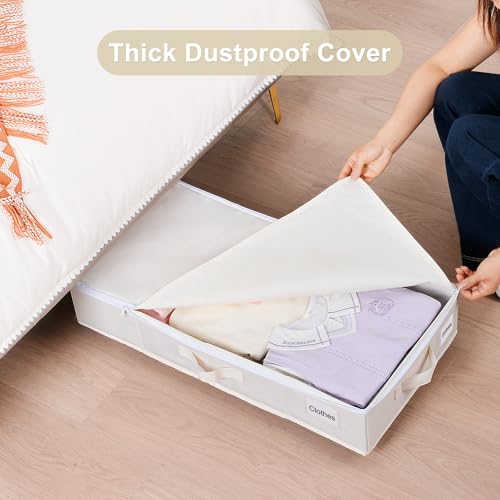 Beige Under Bed Storage Containers with Wheels - 2 Pack with Label Holders, Large Capacity, Dustproof Cover (30.71x15.7x7.28 in)