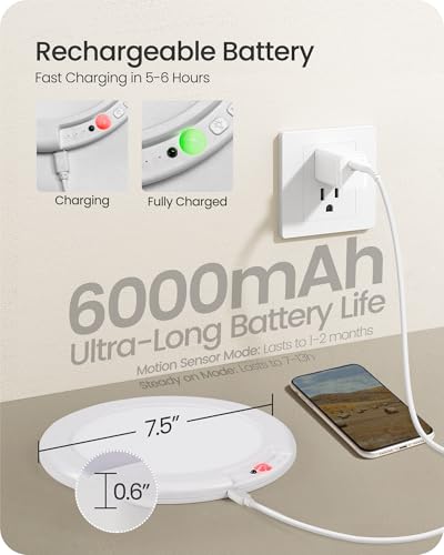 Rechargeable Motion Sensor Ceiling Light with Remote - 2 Pack, 3 Color Temperatures