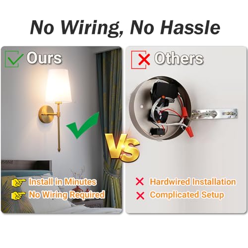 Brass Rechargeable Wireless Wall Sconces Set of 2 - 19.29 Inch, Remote & RGB Dimmable, 50 Hours Runtime