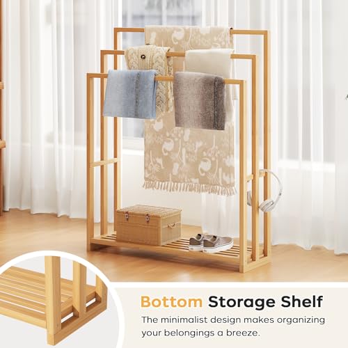 Natural Bamboo Towel Rack Stand 3-Tier Freestanding Bathroom Storage