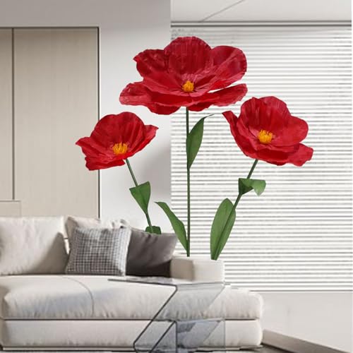 YOFNIRG 5.9 Ft Large Paper Flowers with Standing Base – Giant DIY Poppies (B-red) for Decor