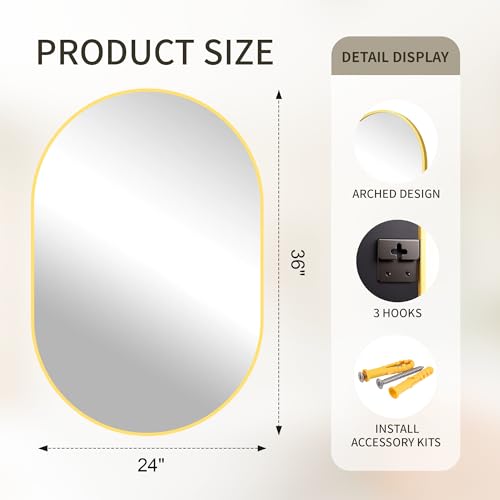 Gold Oval Bathroom Mirror Set - 24x36 Inch Over Sink Vanity 2 Pack, Modern Design
